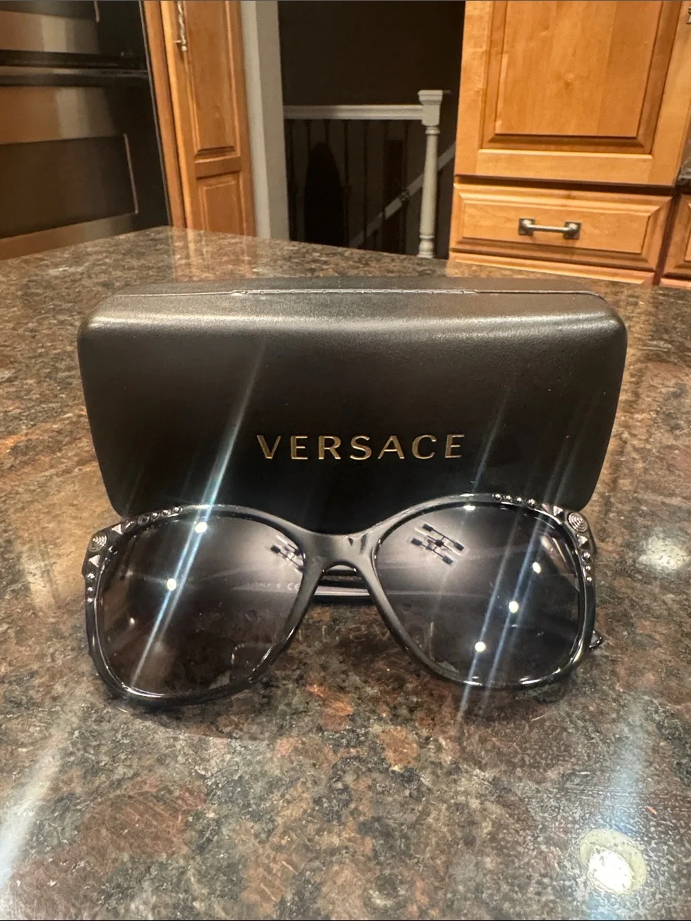 Versace Black Oversized Gradient Women's Sunglasses with Stud Accents